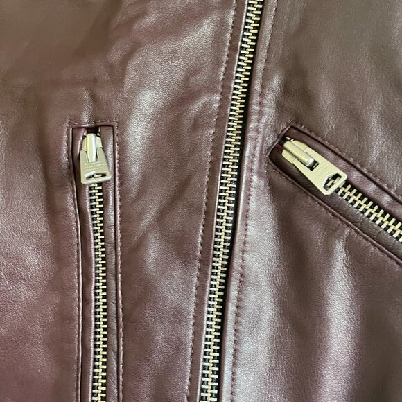 All saints Balfern Lamb Leather Biker Jacket Deep Berry Red Size 2 NEW - Picture 3 of 5